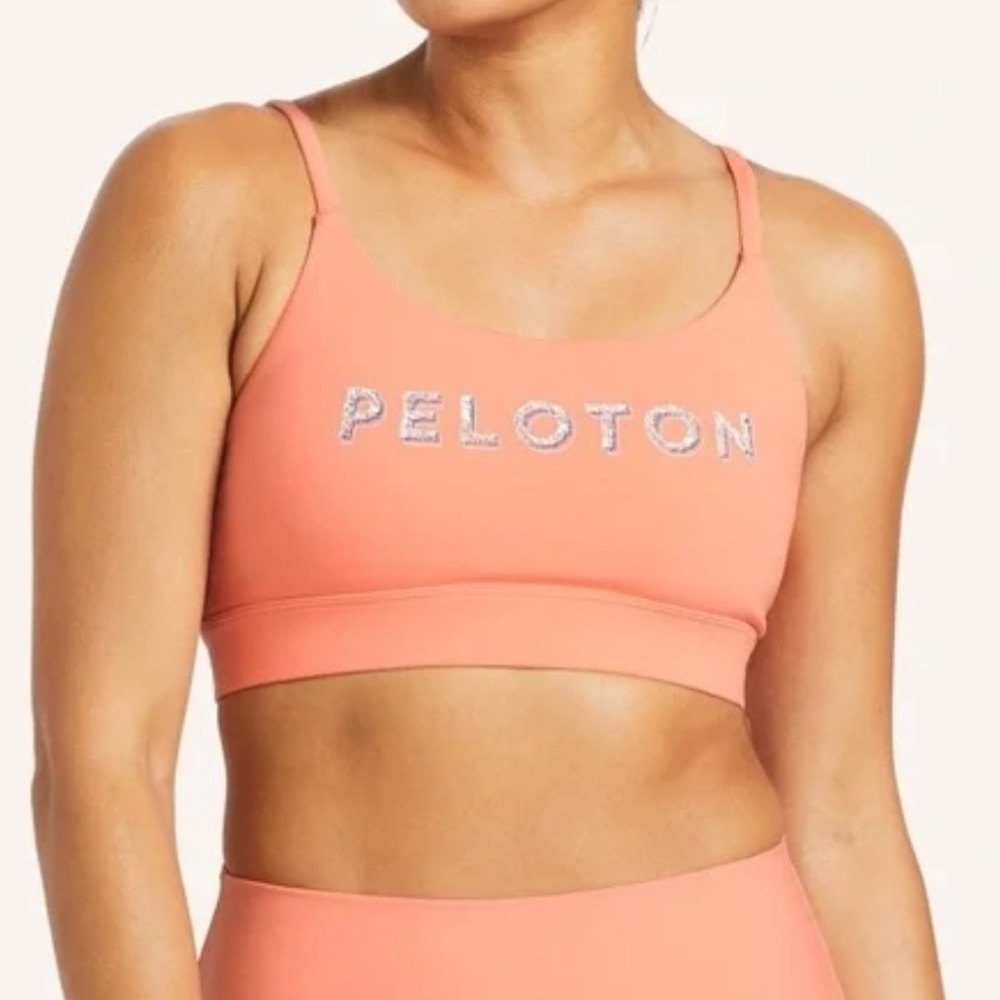 Peloton Womens Coral‎ Pink V-Back Sports Bra Reflective Logo NWT
